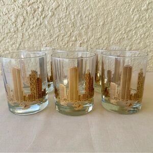 Marshall Fields 6 Gold Cityscape Rocks Glasses
